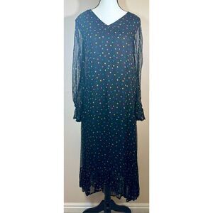 NWOT Essentiel Antwerp Black Multicolored Polka Dots Maxi Dress Size 2 Women's